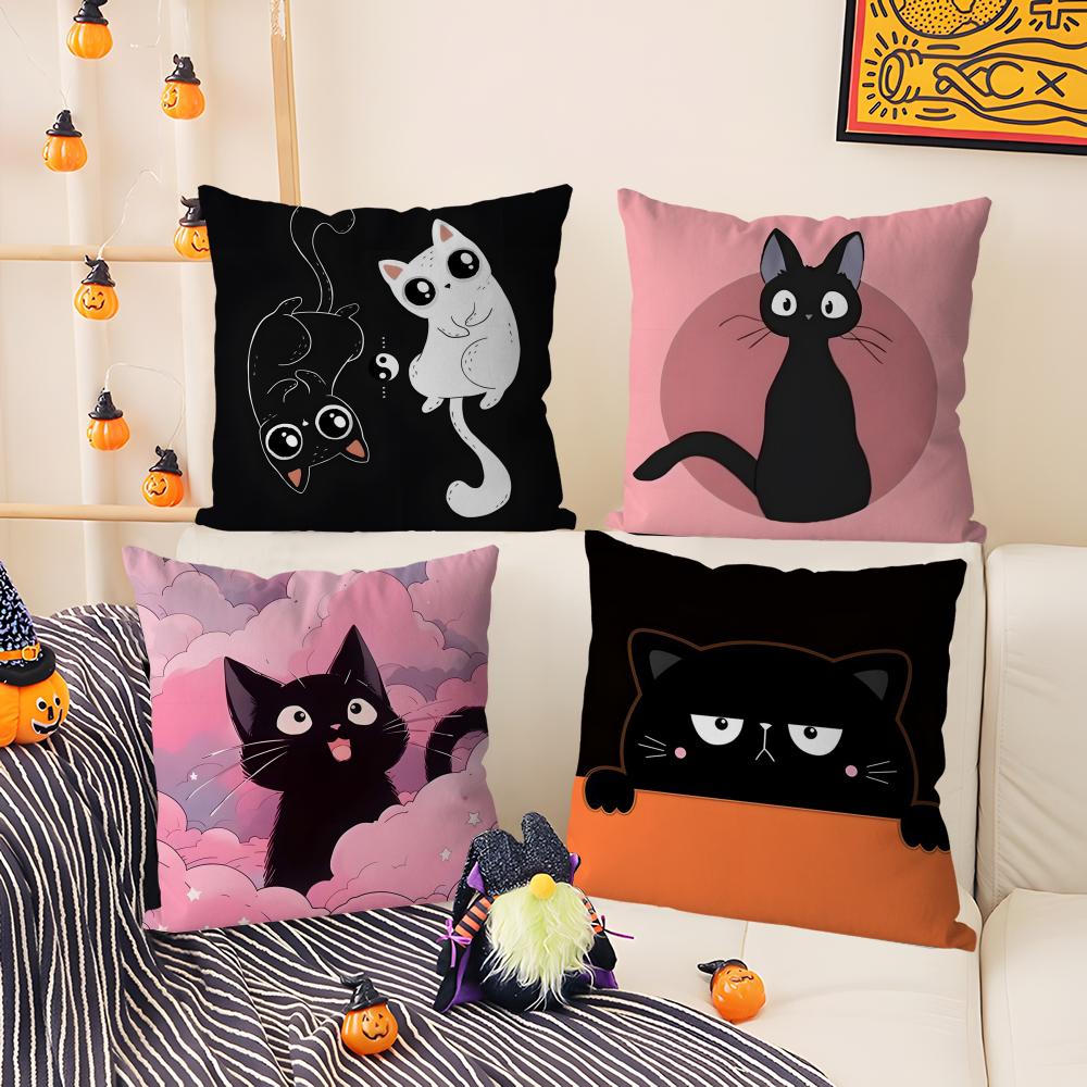 Cartoon Cat Surprise Accompanying Print Pillow Case Comfort Sofa Bed Silky Elegant Invisible Zipper Decorative Cushion Cover