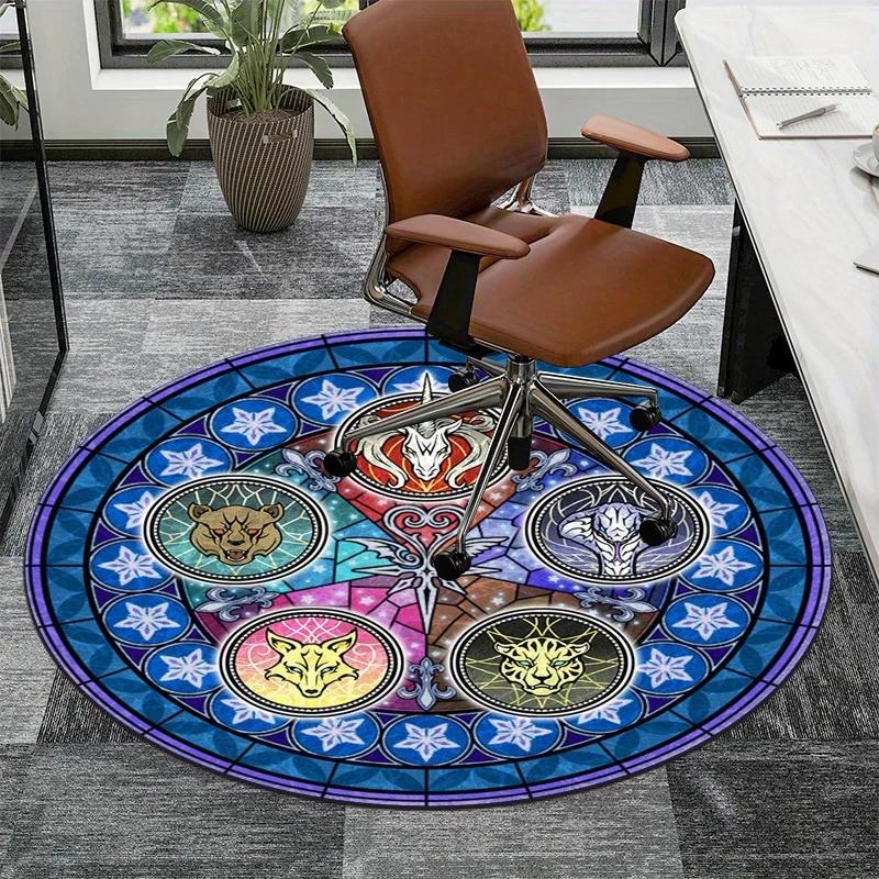 Disney Kingdom Hearts Round Rug Stained Glass Style Cartoon Character Design Circular Floor Mat for Home Office Decor