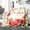 Floral Rose Design With Placeholder Cozy Personalized Blanket Customize Your Name Comfortable Texture For Sofa Couch Office Bed Picnics Four Seasons
