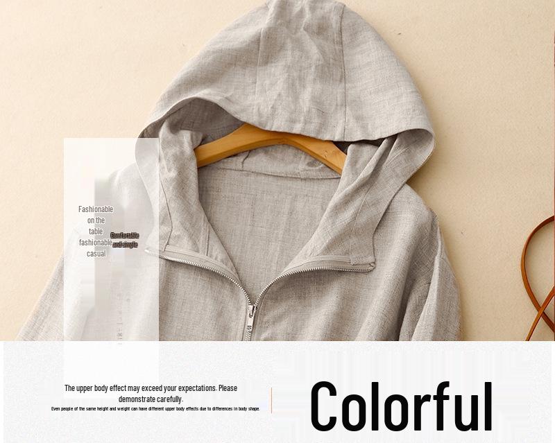 2026 Spring/Summer Hooded Windbreaker with Batwing Sleeves - Raw Cotton Linen Sun Cover-Up