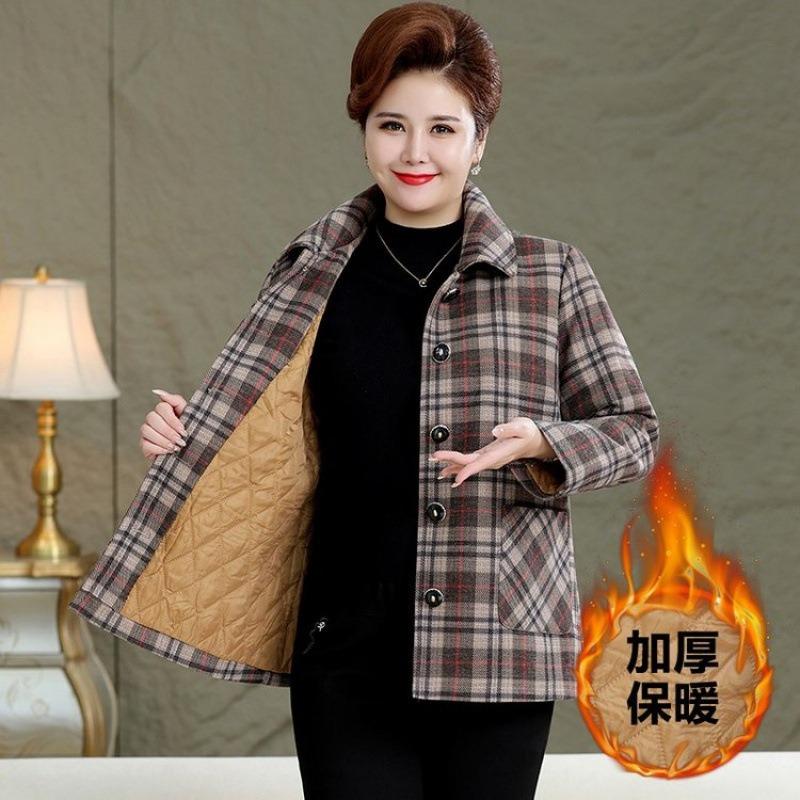 Women's clothing autumn and winter new cotton plaid jacket fattened large size 0kg loose thickened padded jacket