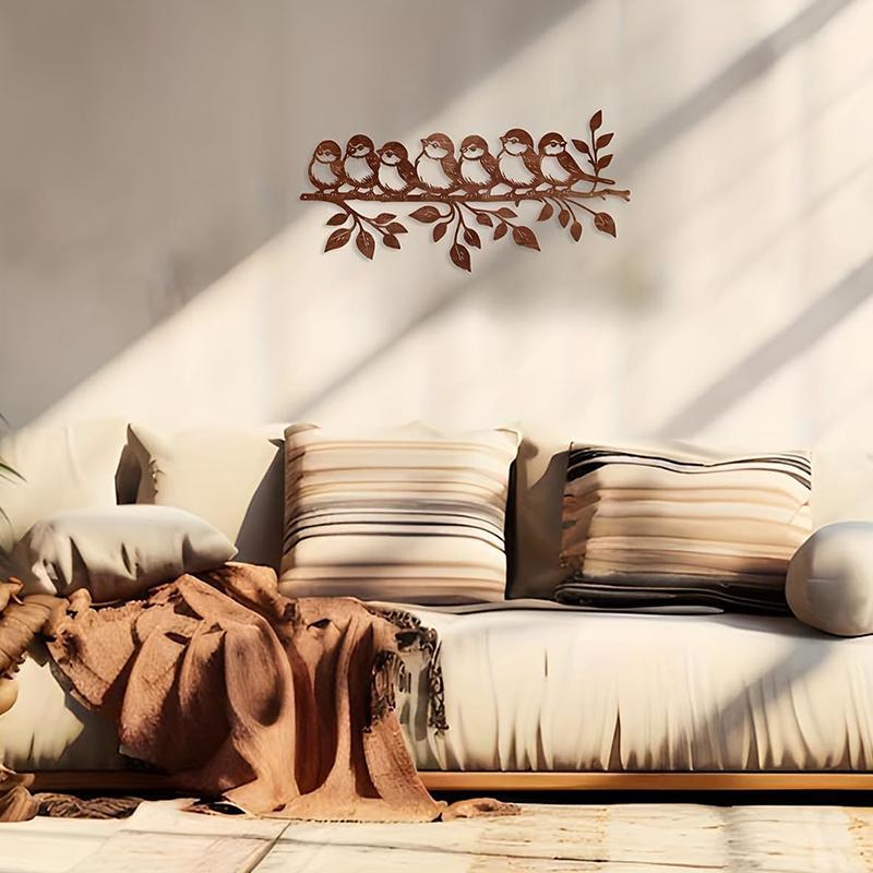 Рустикальное металлическое настенное искусство с птицами - Очаровательные металлические птицы и листья, Домашний декор для помещений/улицы для гостиной, патио или сада