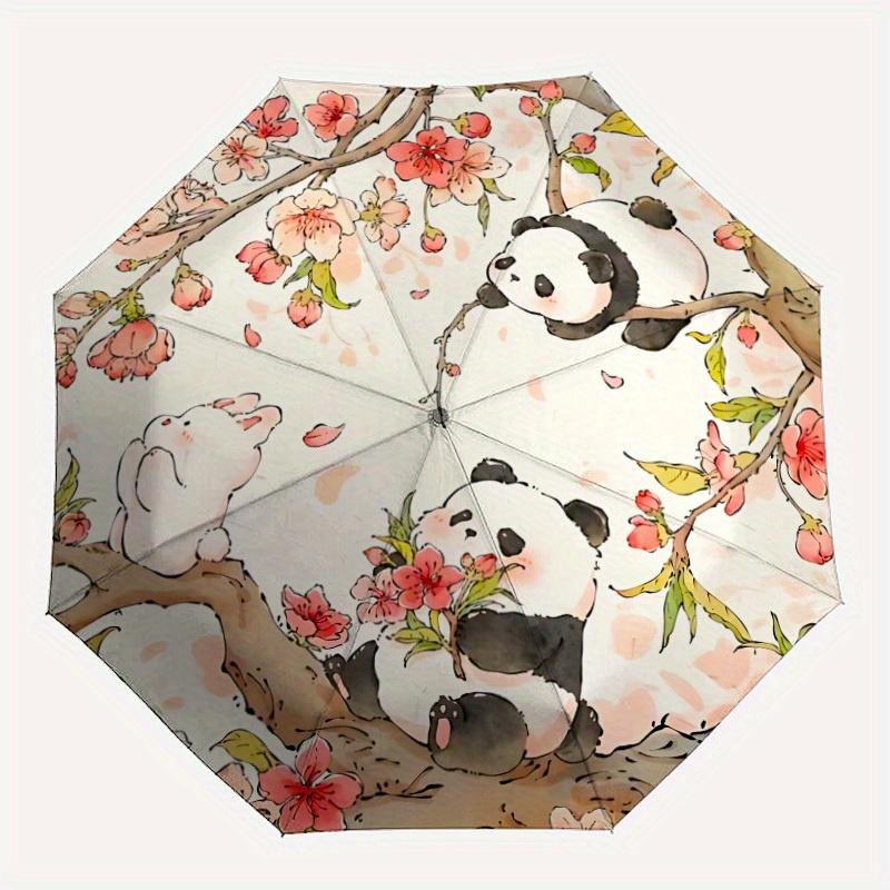 1pc Panda Blossom Automatic Umbrella with 8-Rib Compact Design, Foldable & Portable for Outdoor Leisure, Everyday Use197
