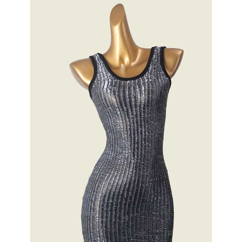 Water Hairtail Beautiful Gold and Silver Silk Knitting Long Dress Foreign Trade Original Order Fashion Sleeveless Color Matching Sheath Fishtail Dress