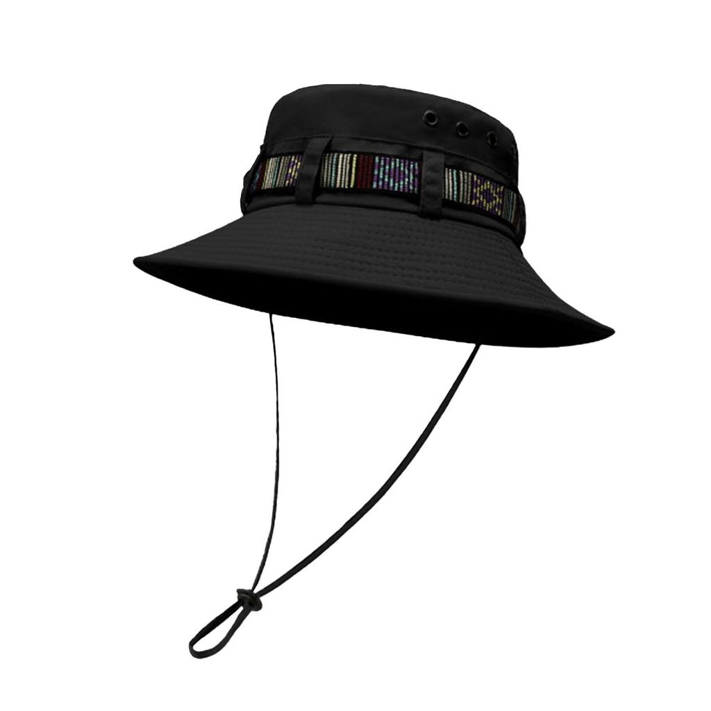 Safari Hat for Fully Chin UV Bucket UV Wide Small Mountain Black [ZVCXOE] Men, UPF50+, Breathable, Quick-drying, Sweat-absorbing, Foldable,