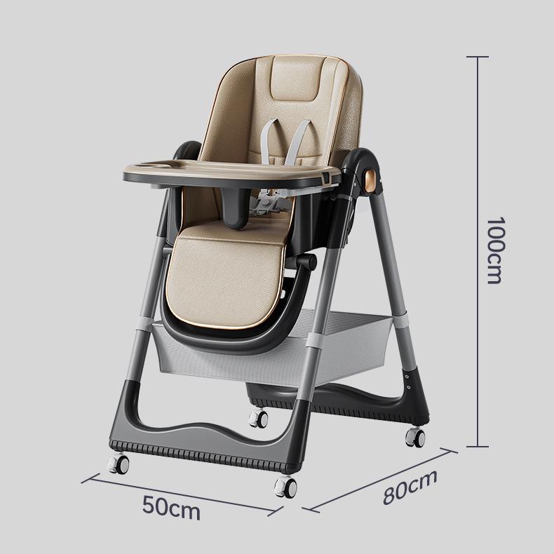 High chair, children s folding feeding chair with a table, with wheels