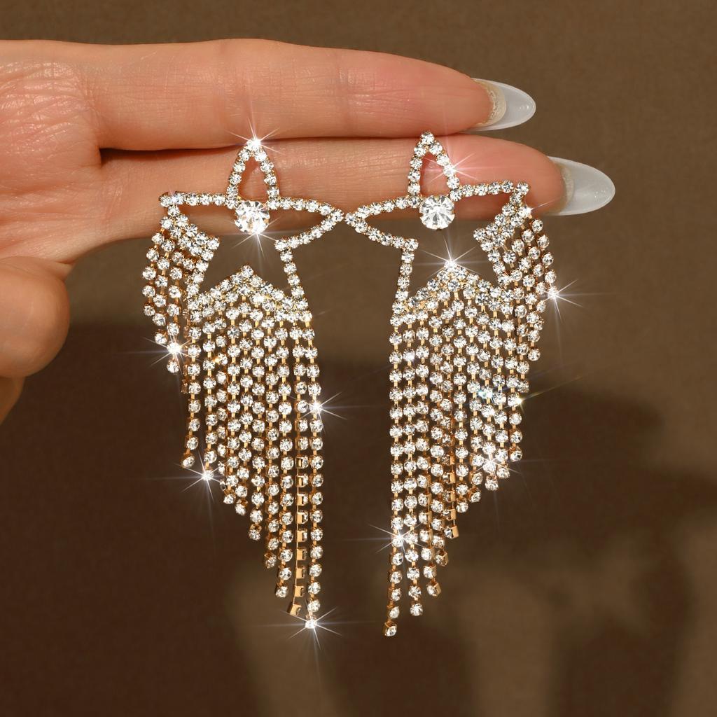 New trendy full diamond irregular tassel hollow star earrings, sweet and romantic cute earrings with accessories