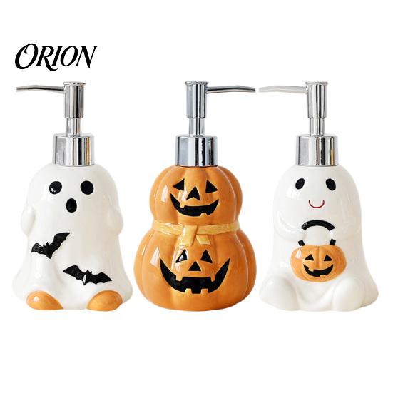 Ceramic Liquid Soap Container Halloween Ghost Dispenser, with Stainless Steel Pump, Pumpkin Refillable Holiday Theme Dispenser Hand Container,