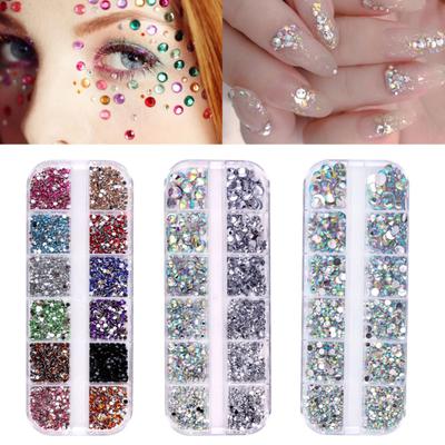 1 Set Runder Nail Art Strassstein-Kit mit Aufbewahrungsbox 12 Fächer Flachrückseite Strasssteine DIY Nageldesign Basteln Dekoration Falsche Edelsteine