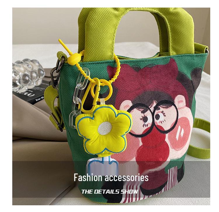 2025 Grenzüberschreitende Cartoon-Graffiti-Handtasche: Nischendesign Bucket Schulter- & Umhängetasche für Damen