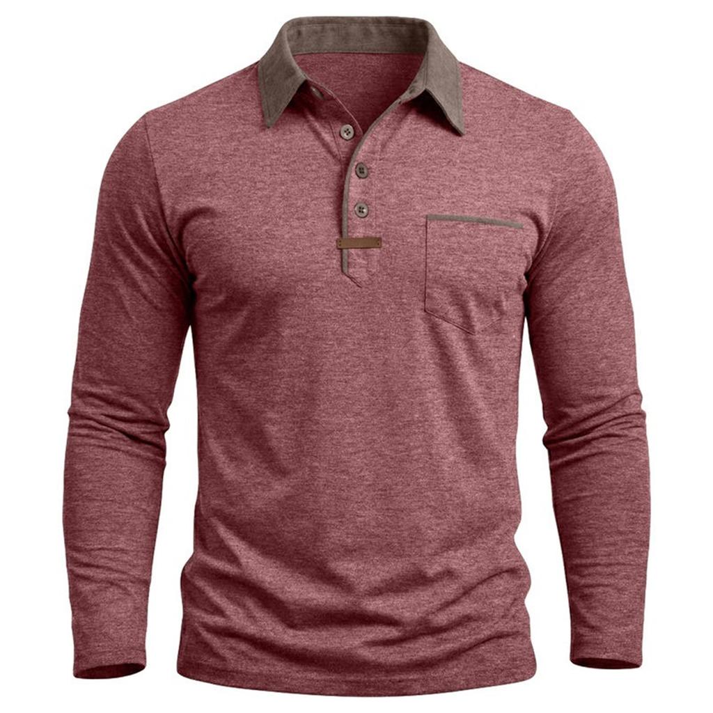 Men's Long Sleeve Golf Polo Shirt Casual Breathable Quick Dry Lightweight Performance Top with Button Placket and Chest Pocket