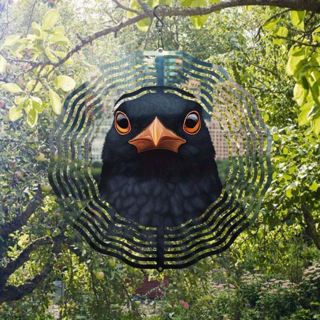 Metal Wind Spinner with Town Crow Design 3D Hanging Decor for Indoor Outdoor Garden Yard Patio No Power Needed Easy to Install