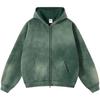Mens Oversized Hooded Sweatshirt With Distressed Wash Print Heavyweight 400g Cotton Blend Zipper Front Casual Streetwear