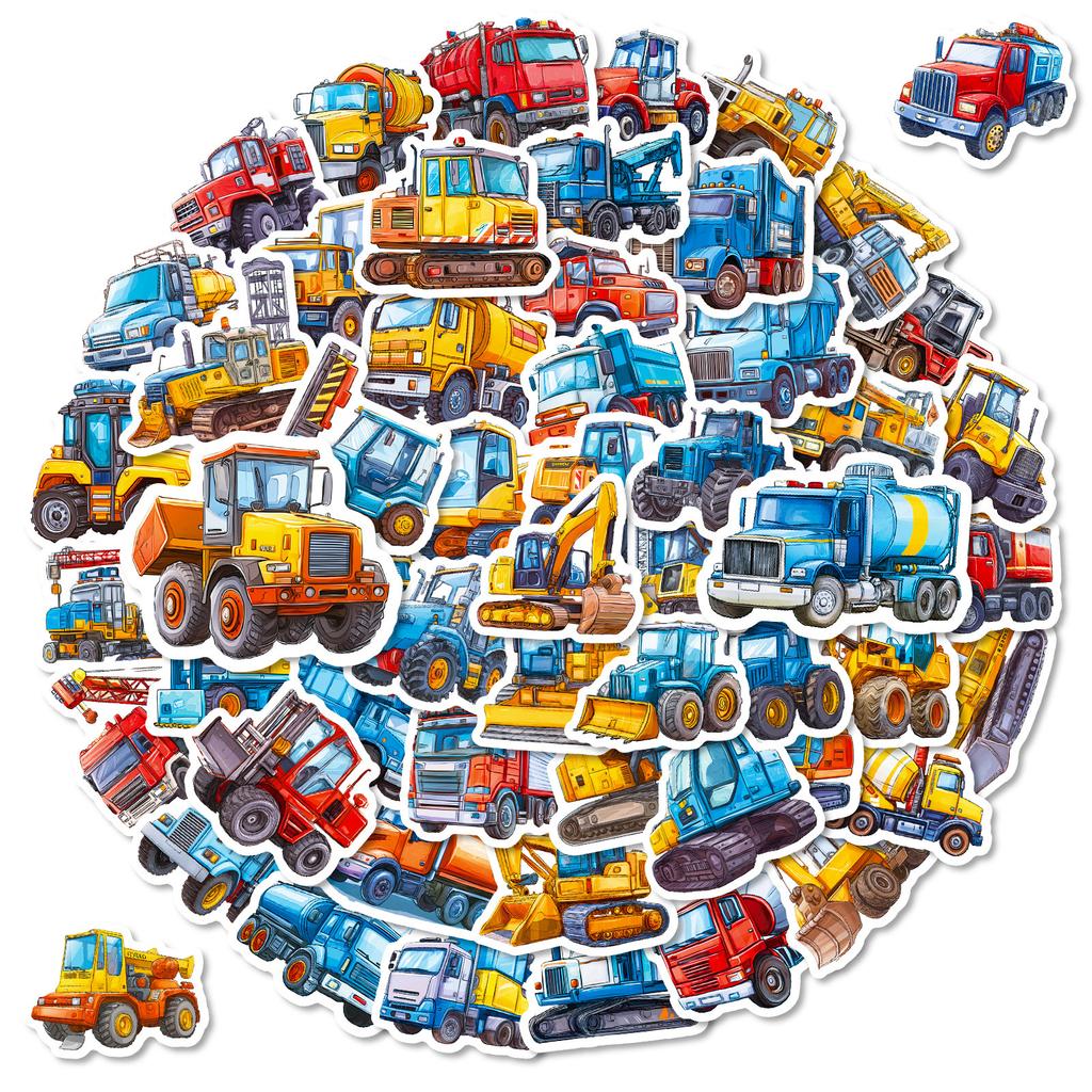 56 Construction Vehicles Cartoon Stickers Childlike Fun Mixer Excavator Waterproof Personalized Stickers
