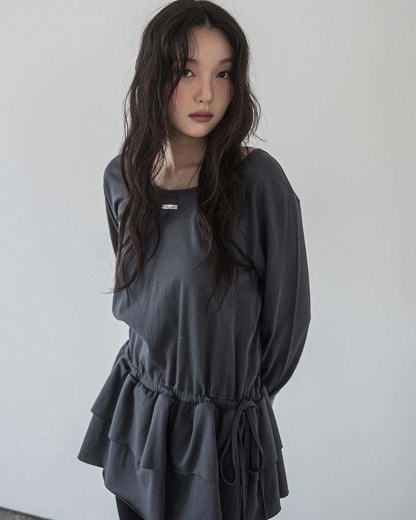HAVISM Double Frill L/S Tee(Charcoal)