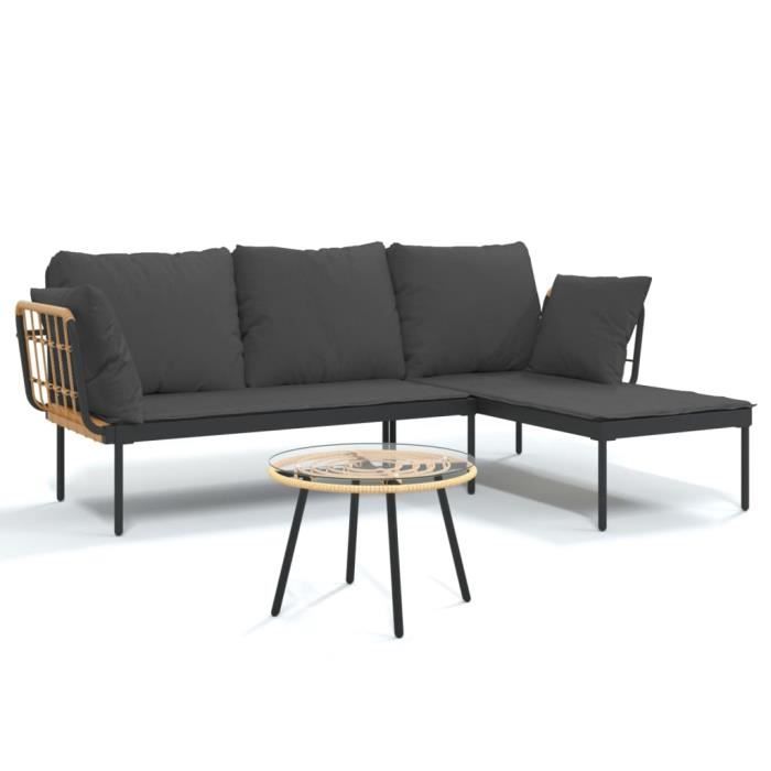 VidaXL Salon de jardin 3 pcs avec coussins gris foncé résine tressée 364109