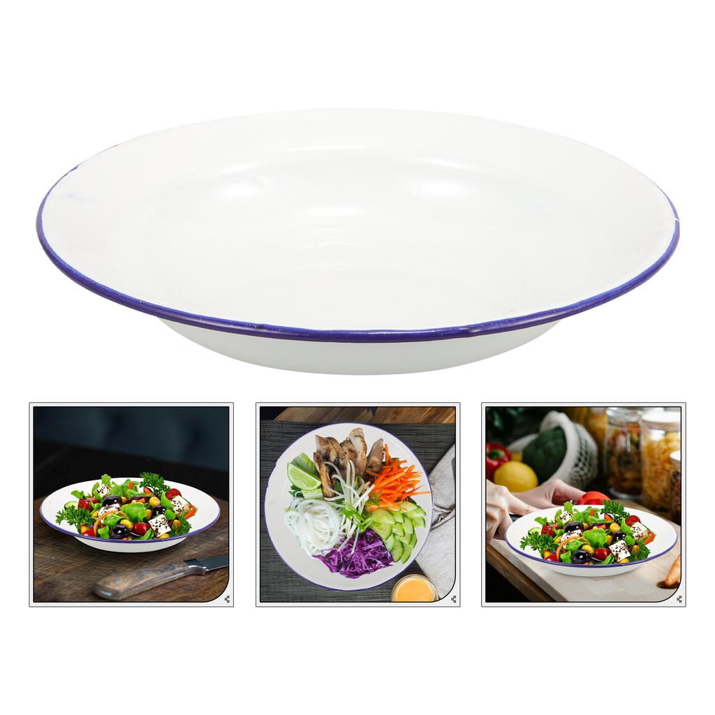 4Pcs Enamel Camping Dishes Plate Pasta Hotel Dessert Enamelware Oven Tray Unbreakable Dinner Serving Platter Tray Salad Plates