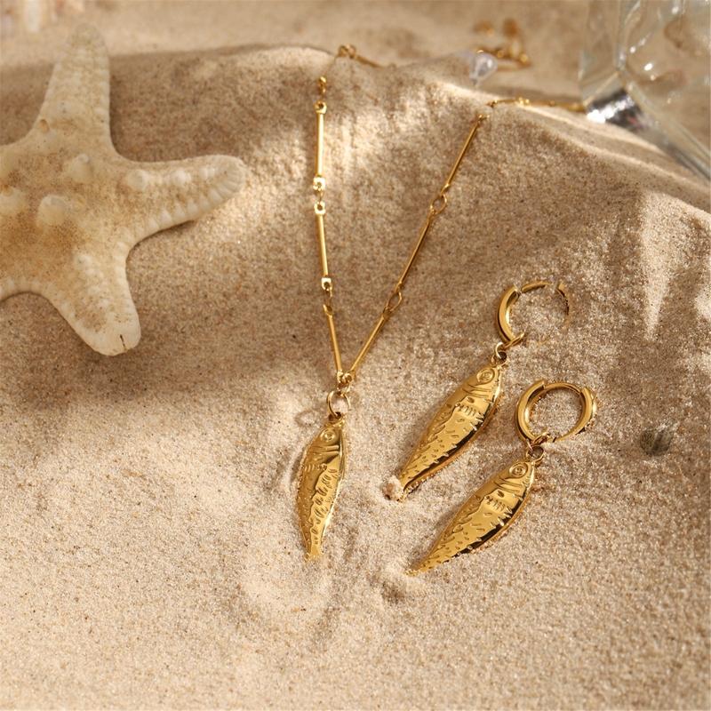 Gold Tone Earrings/Necklace Necklace Stainless Steel Fashion Jewelry for Women Trendy Accessory For Sensitive Skin