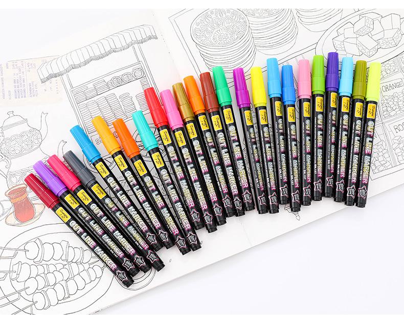 Guang Na 157 Double-Line Metallic Glitter Marker Set - 24 Colors