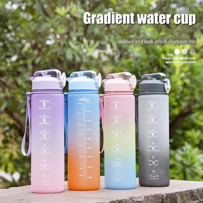 Sports Water Bottle 1000ml Outdoor Travel Hiking Portable Leakproof Drinkware Plastic Water Bottle with Time Marker Drinking Cup