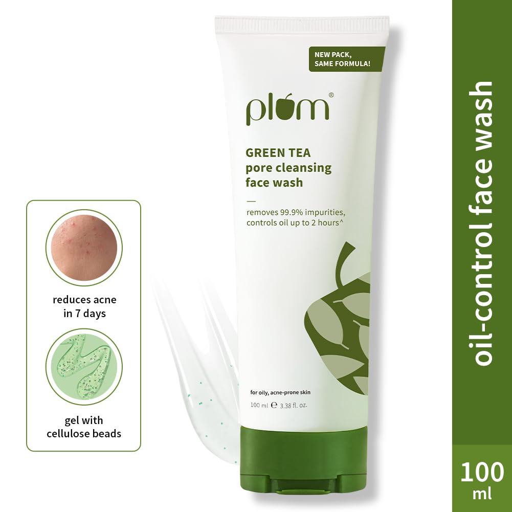 Plum Green Tea Pore Cleansing Face Wash 100ml Pack of 1 | Gentle Exfoliating, Non-Drying, Controls Oil