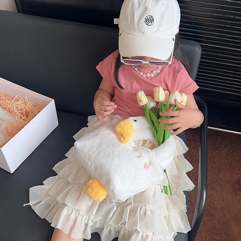 Big Simple Cute White Goose Handbag Plush Kids Messenger Bag Toddlers For