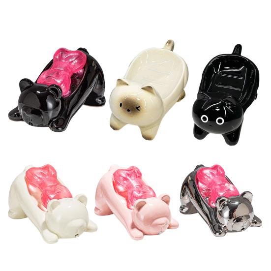 Ceramic Soap Dish with Automatic Drainage Cute Design Animal Shape Easy Cleaning Soap Holder Organizer for Shower Bathroom