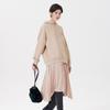 Pin Black Hood Shirring One-Piece Beige