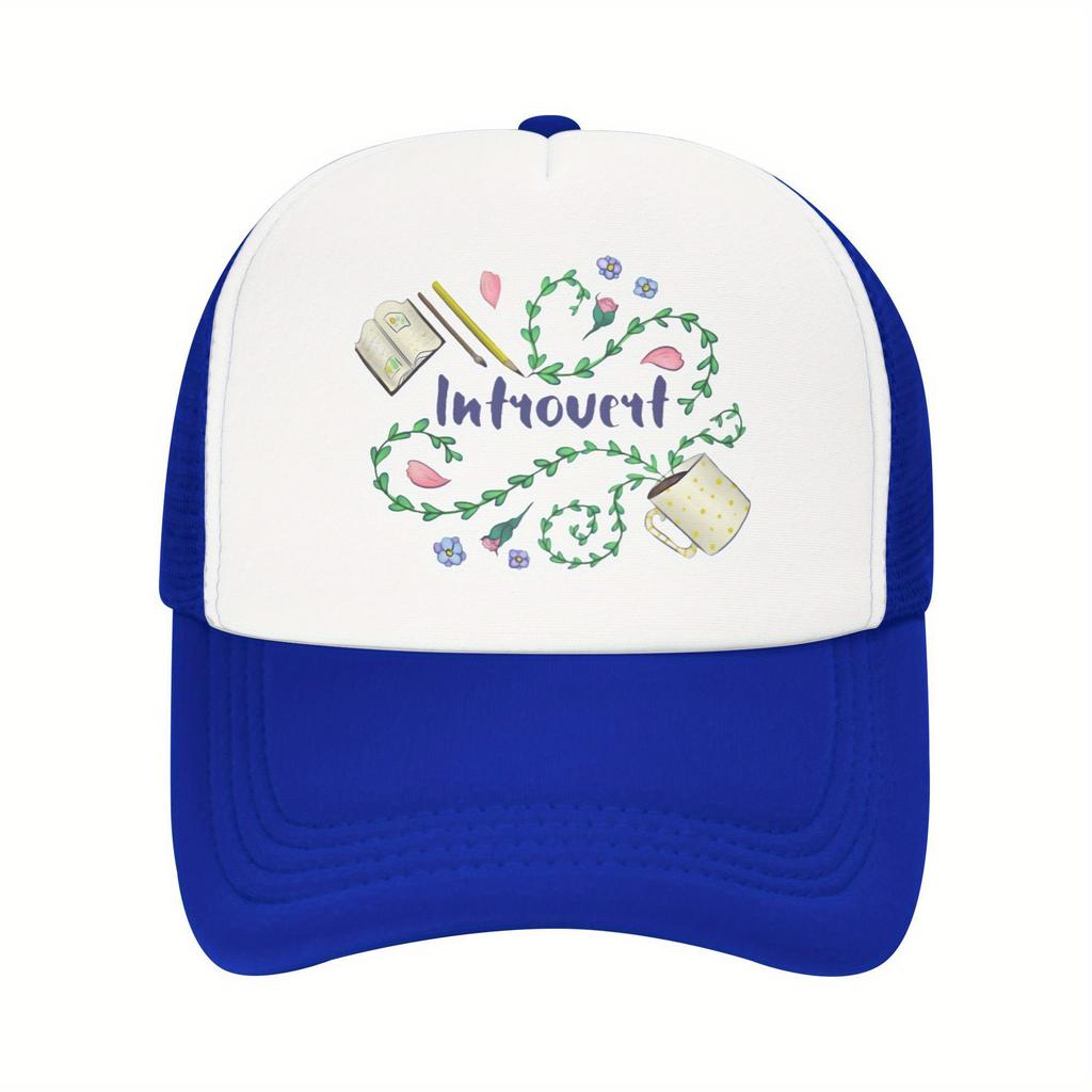 Introvert Floral Design Trucker Hat Polyester Mesh Baseball Cap Casual Unisex Adjustable Headwear