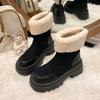 Cowhide version thick-soled velvet snow boots women's new autumn and winter warm cotton shoes thickened socks boots thin short boots
