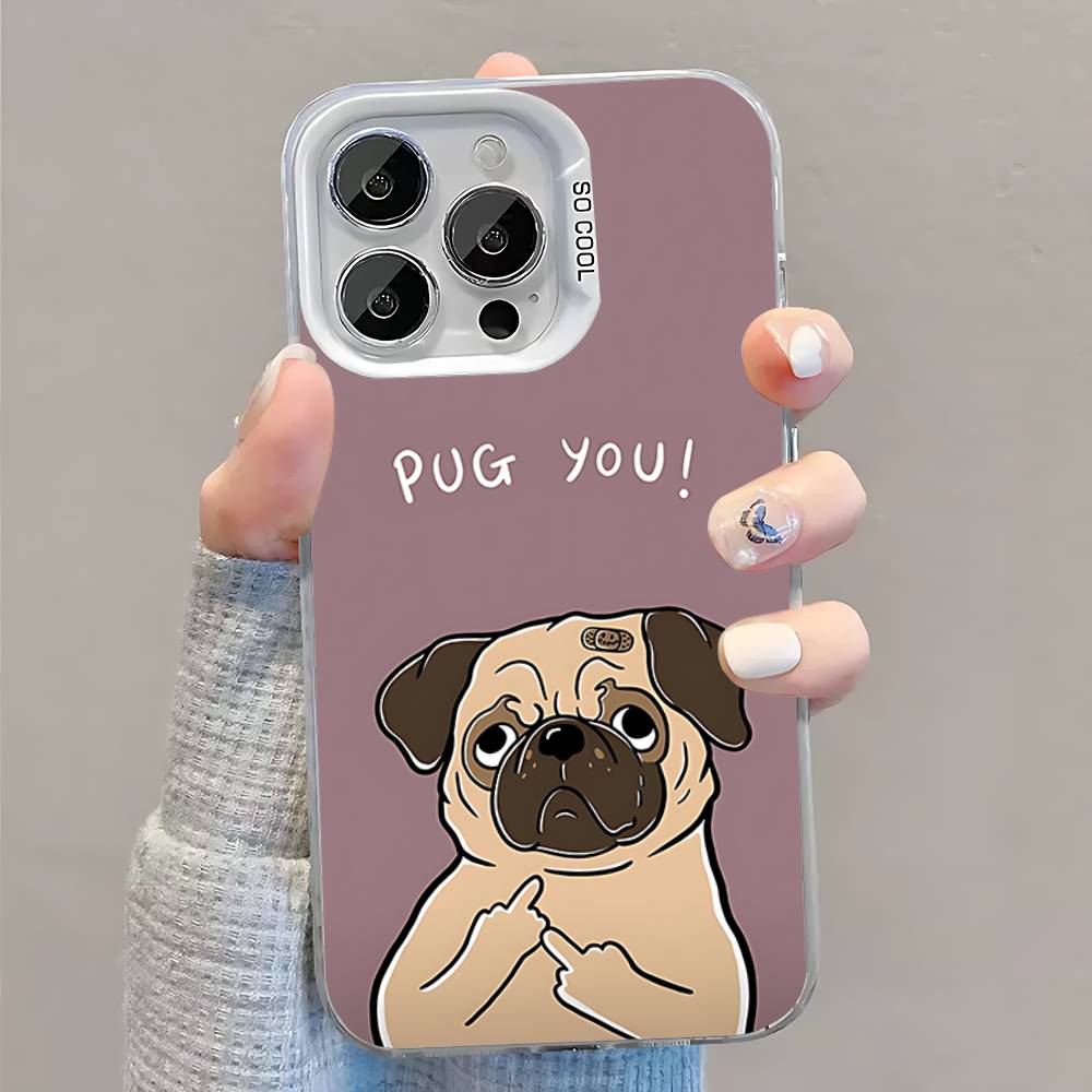 

Cute Funny pug puppy Phone Case For iPhone 17,16,13,12,11,15,14,Pro,Max,Plus,SE4,Air,Mini White IMD Matte iPhone16pro