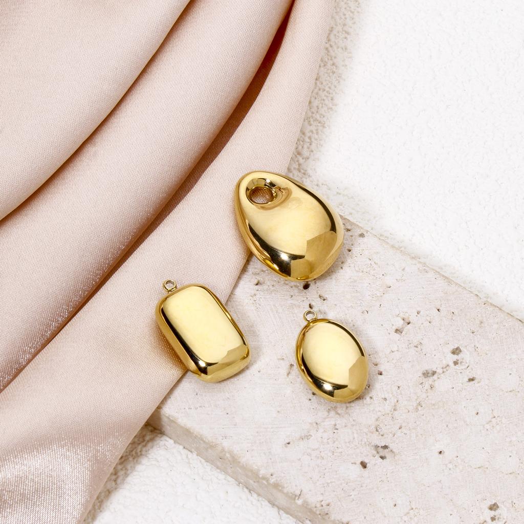 1pc 304 Stainless Steel Charms 3D Oval Rectangle Small Pendant 14K Gold Plated Necklace Charm for Jewelry Making Women Findings