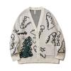 Harajuku Dinosaur Pattern Black Cardigan Sweater Men Vintage Oversized Cartoon Kawaii Coats Autumn Winter Loose Knitted Sweater
