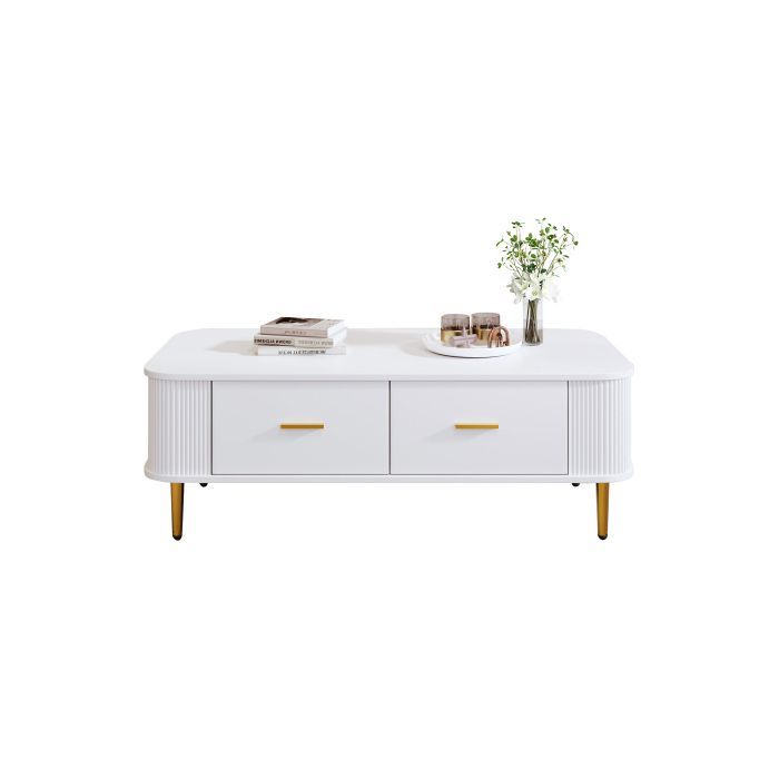 Table basse - MUVOE - Rectangulaire - Blanc et doré - 4 tiroirs - Design contemporain