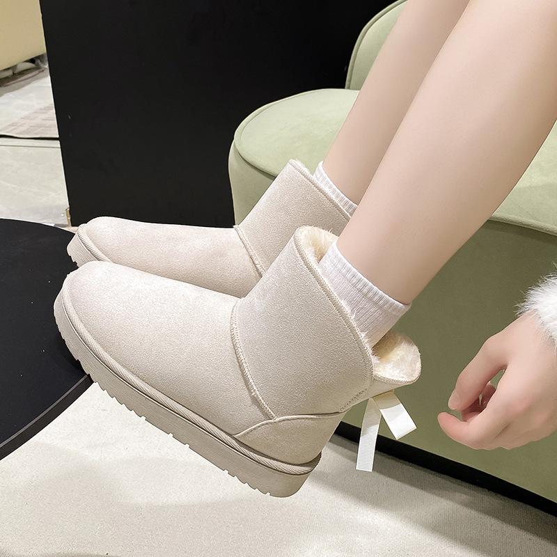 Schneestiefel Damen Winter Samt verdickt Schnee Baumwolle Schleife dicksohlige große Baumwollschuhe warme Stiefel Damen