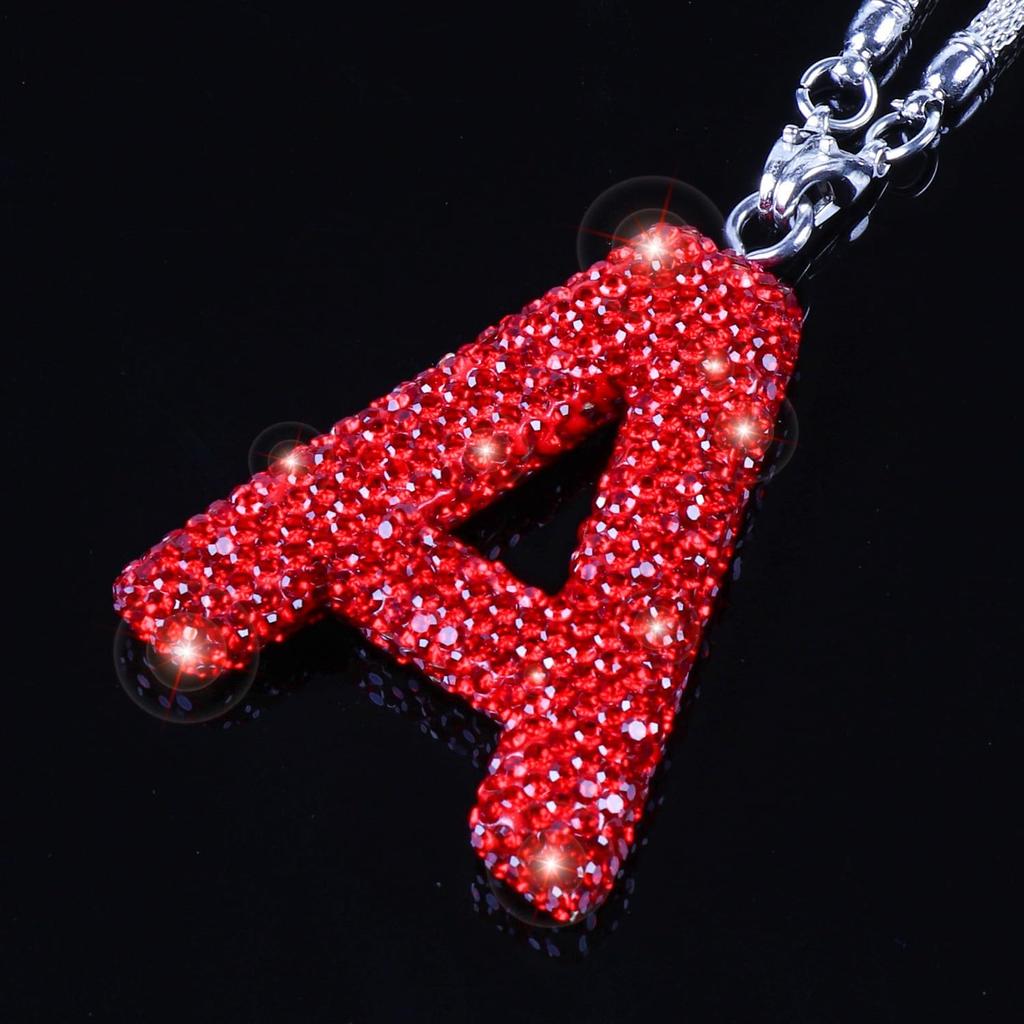 Bling Hanging Car Accessories, Diamond Crystal Rhinestone Mirror Hanging Letter A Pendant, Cute Lucky Red Bling Car Ornament for Women (Red,A)