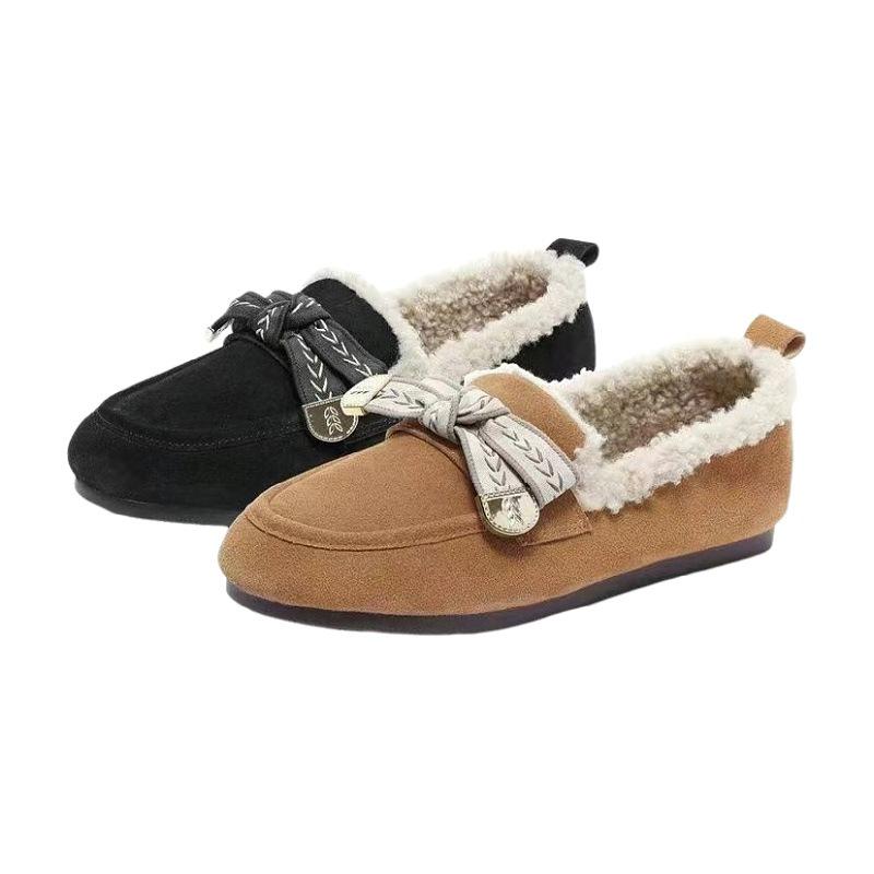 Winter Fluffy Shoes Winter Retro Birkenstocks Flat-soled Soft-soled Outer Wear Velvet Warm Cotton Shoes
