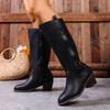 Winter 2025 Fleece Belt Buckle Rivet Mid-heel Knight Boots Plus Size Thick Heel Western Boots Women