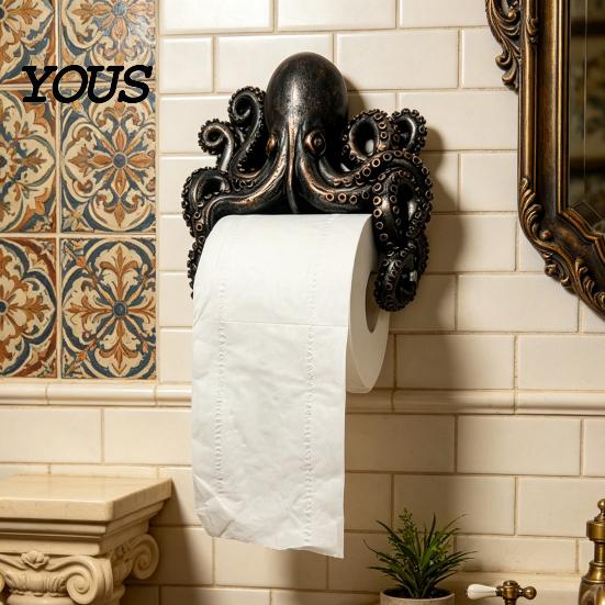 Decoração de Banheiro Costeiro Porta-Papel Higiênico Oceano, Formato de Tartaruga/Polvo/Tubarão, Montagem na Parede Espaço Funcional Pendurado Arte Economizadora de Espaço Resina Organizador,