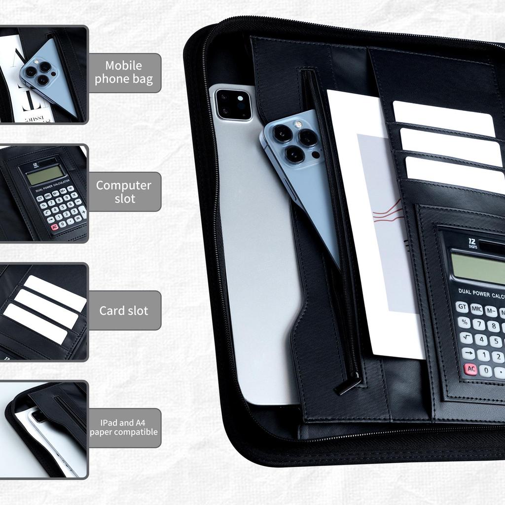 Multi-Functional A4 PU Leather Ring Binder & Zipper Handbag