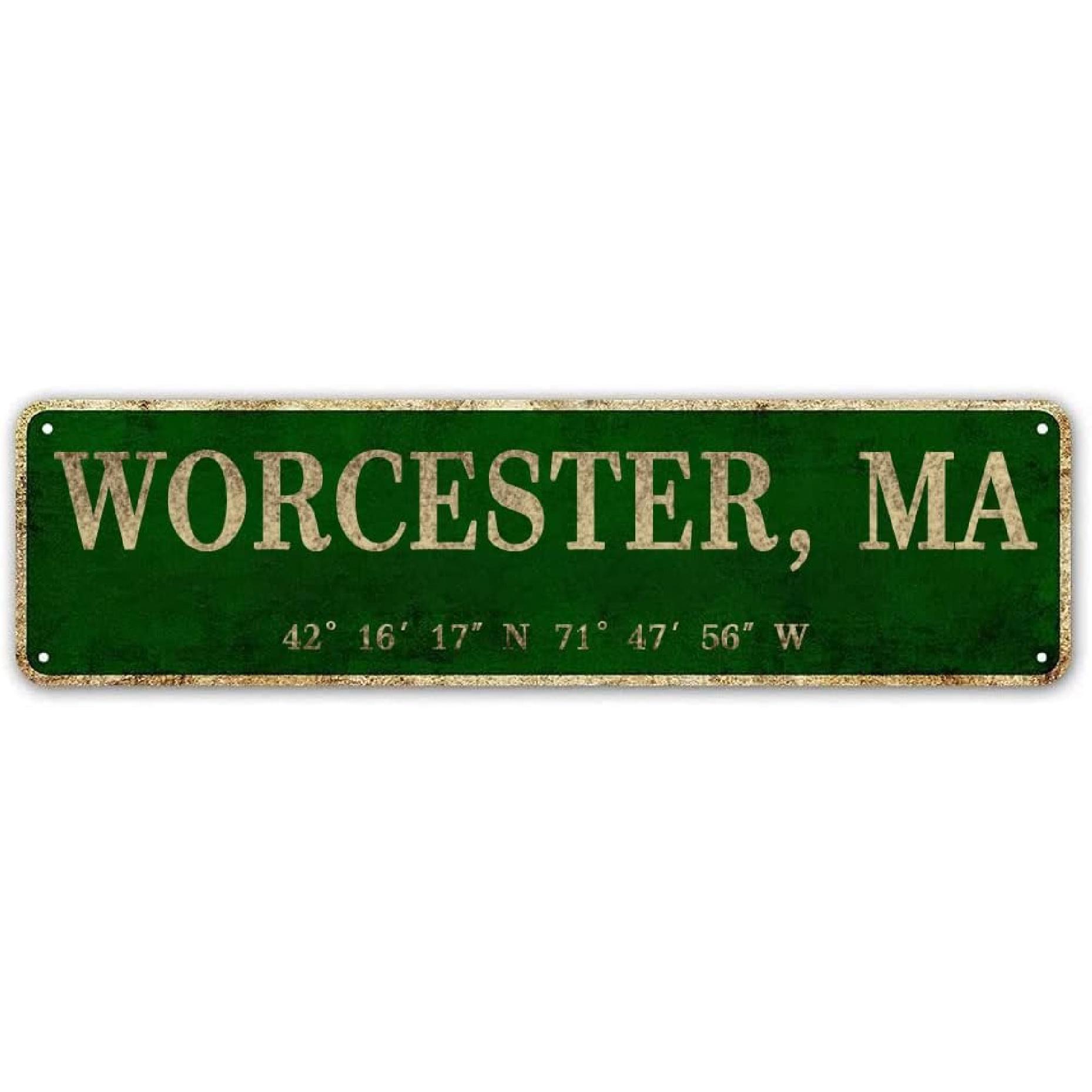 LINStore Worcester, MA City Sign Rustic Vintage Metal Art Wall Decor Office/Home/Classroom 4  by 16