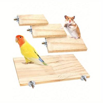 Vogelplattform mit Holzstange und Ständer - Habitat-Käfigregal mit Edelstahlringen - Geeignet für Papageien, Nymphensittiche und Kleintiere