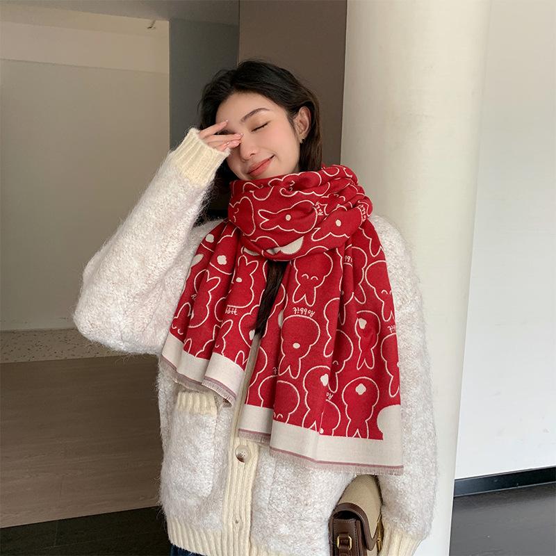 Simple Korean Style Autumn and Winter Imitation Cashmere Scarf New Warm and Versatile Cute Scarf Student Neck Protector Plus Velvet Shawl