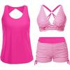 Hollow Back Three-piece Set, Side Adjustable Drawstring Boxers, Split Swimsuit for Women