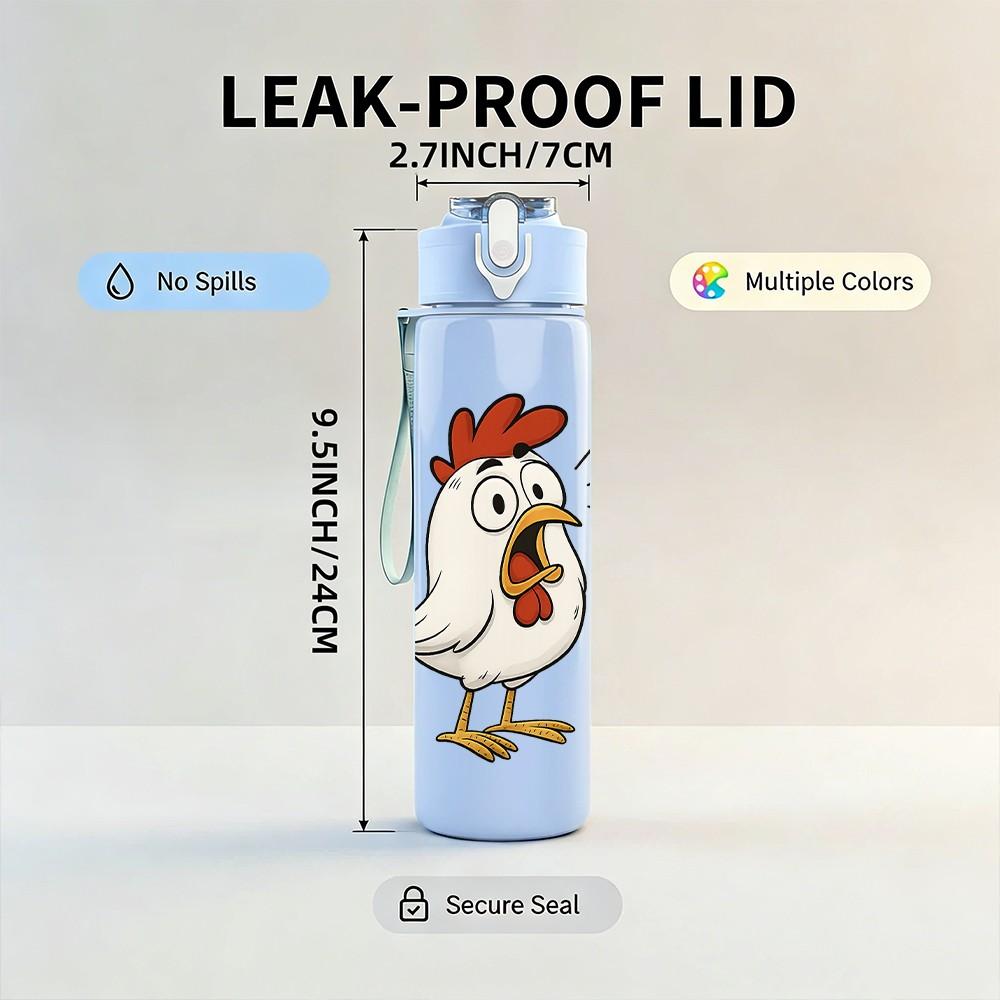 1PC Rooster Standing Farm Animal Pattern 750ml Color Plastic Sports Water Bottle Leakproof Flip Straw Lid Suitable for Sports Office Home Use