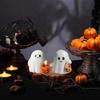 Cute Ghost Halloween Statue Resin Pumpkin Holding Spooky Figurine Home Desktop Decor Cute Ghost Ornament for Halloween