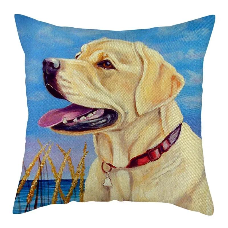 Animal Printed Cute Dog Cushion Cover Linen Poppy Throw Pillow Cover Decorative Sofa Pillow Case Pillowcase 45X45Cm