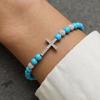 Unisex Stretchy Turquoise Bead Bracelet 10mm Stones Crucifix Symbol Adjustable Spiritual Wrist Accessory for Women Men