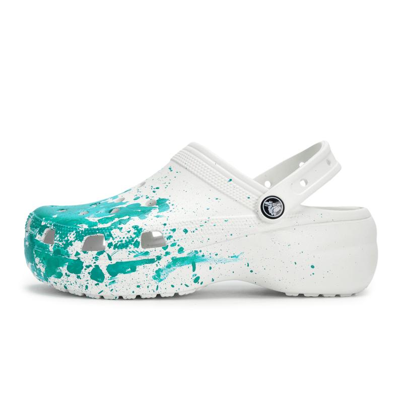 Crocs 811 Manufacture Colourful Live Special Shoe Box Fluid Ink Splash Hole Shoes Unisex White
