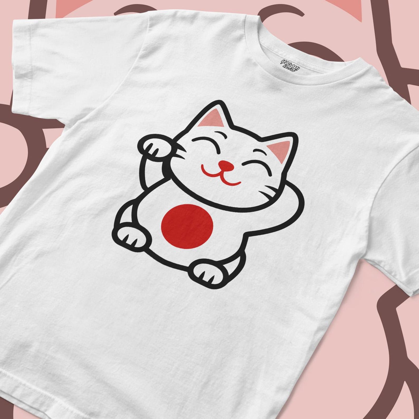 Maneki Neko Lucky Cat T-Shirt | Kawaii Japanese Graphic Tee M